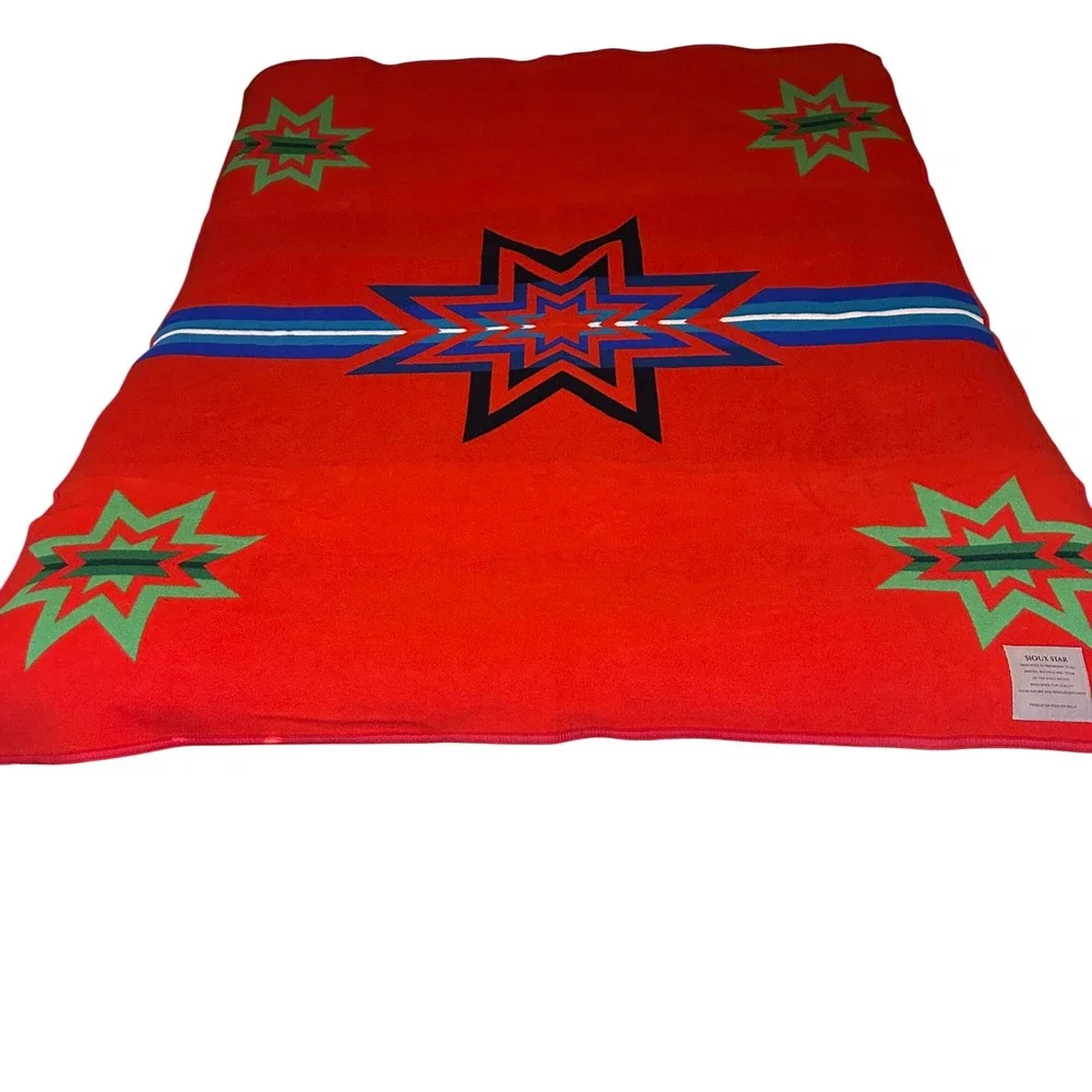 Pendleton Beaver State Sioux Star Wool Blanket Reversible Red Green 77x63 USA